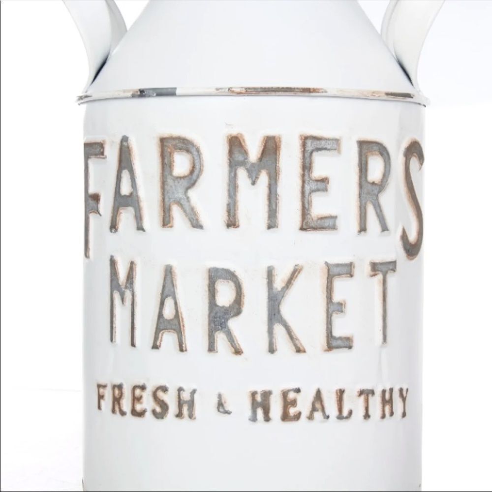 NWT Beautiful Farmers Market Metal Milk Jug vase Décor with Handles, White 10" H - Picture 9 of 15